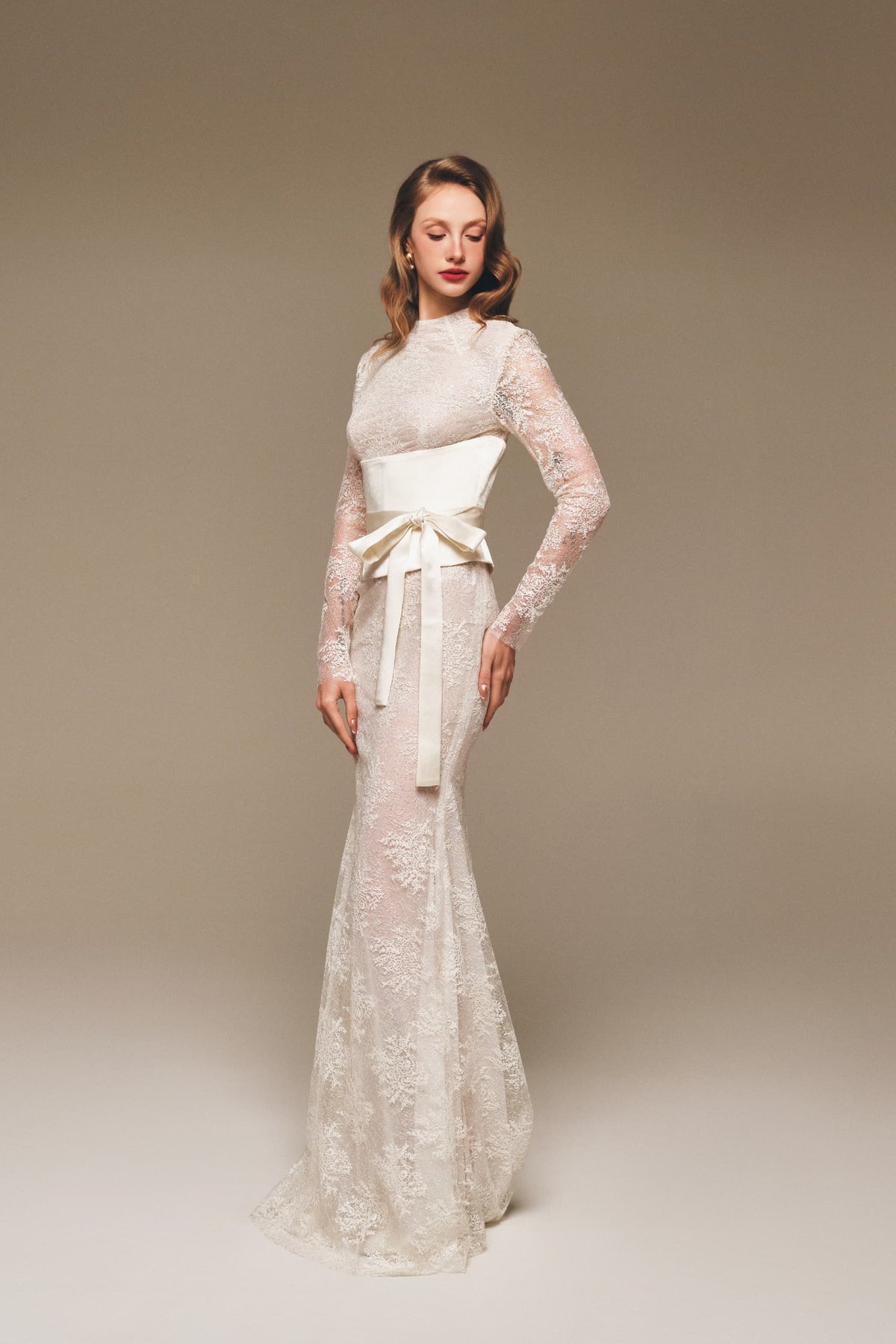 Lace & Suzhou Silk Bow Waist Gown