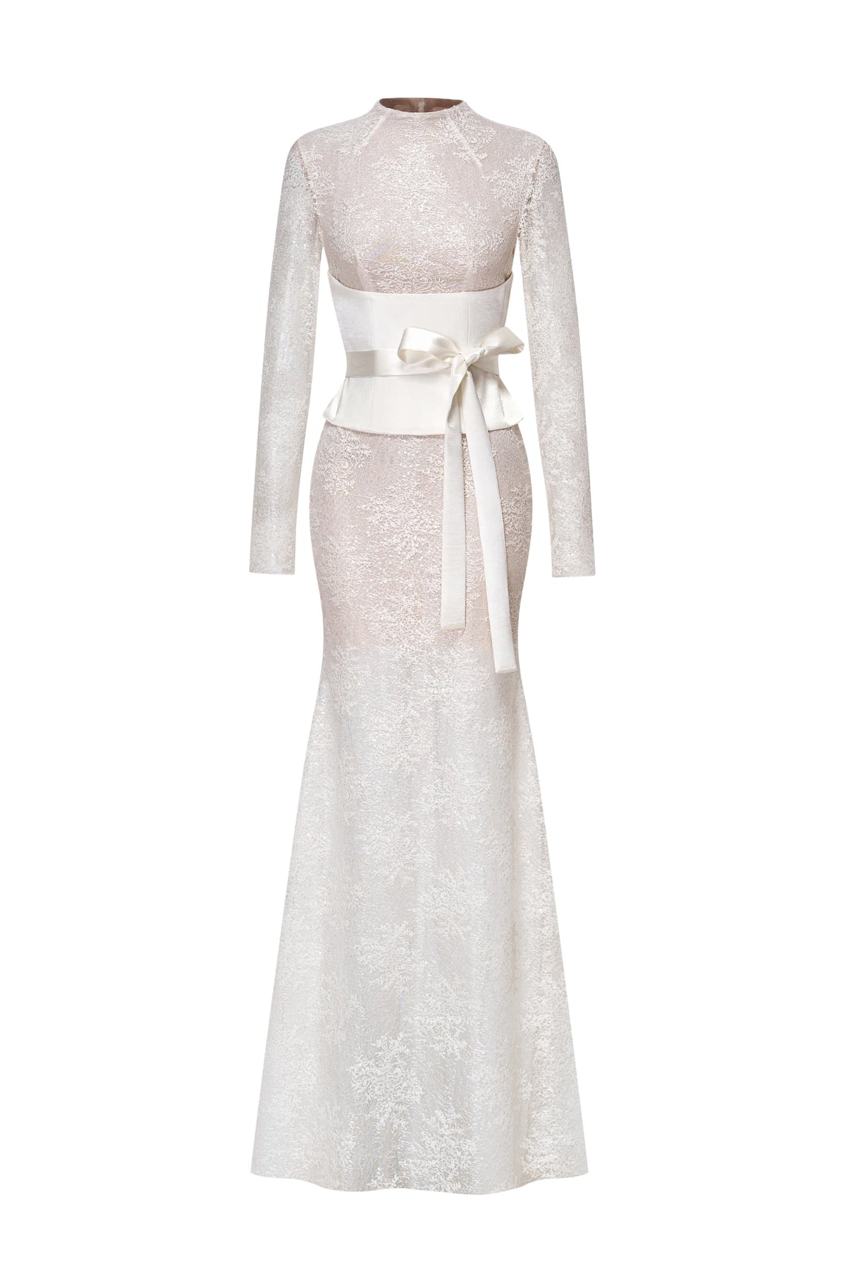 Lace & Suzhou Silk Bow Waist Gown