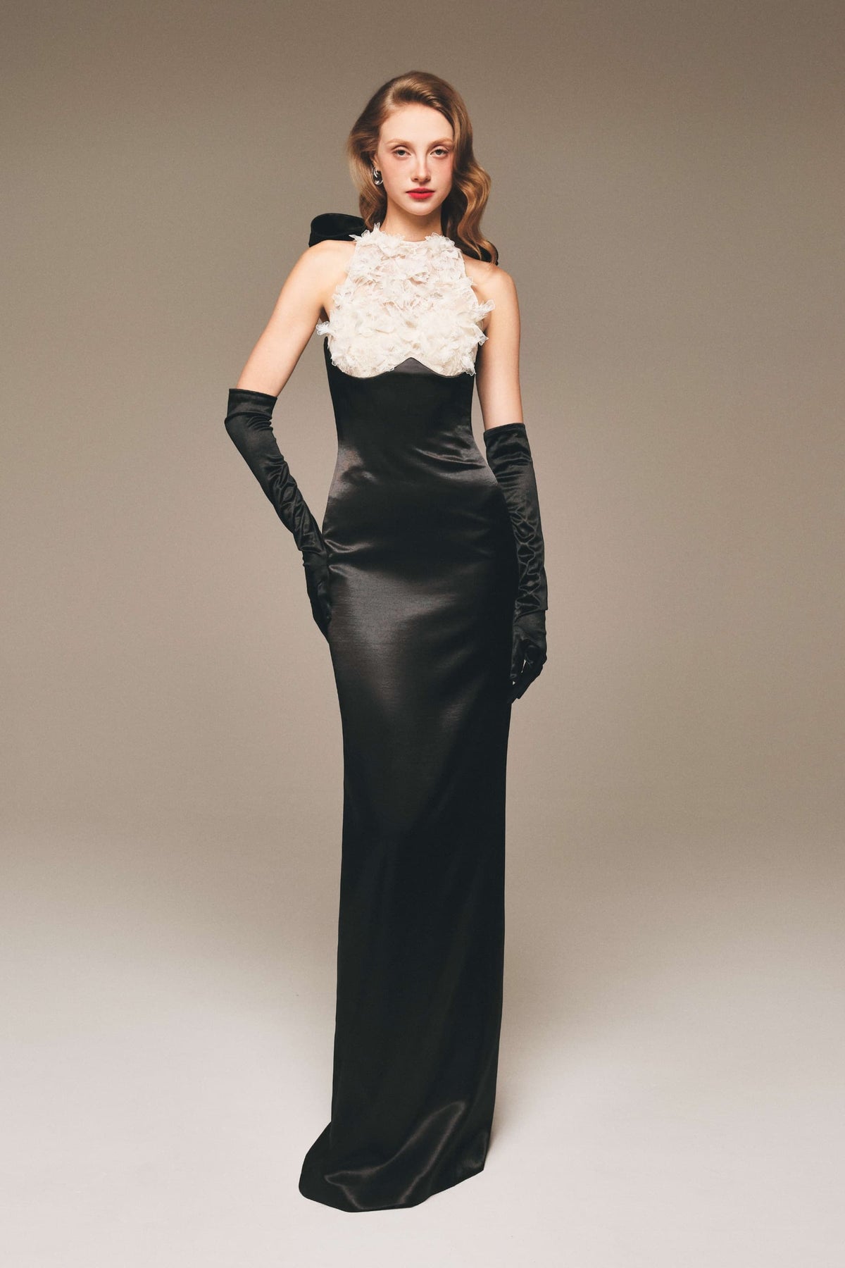 Floral Lace Panel Suzhou Silk Bow Gown