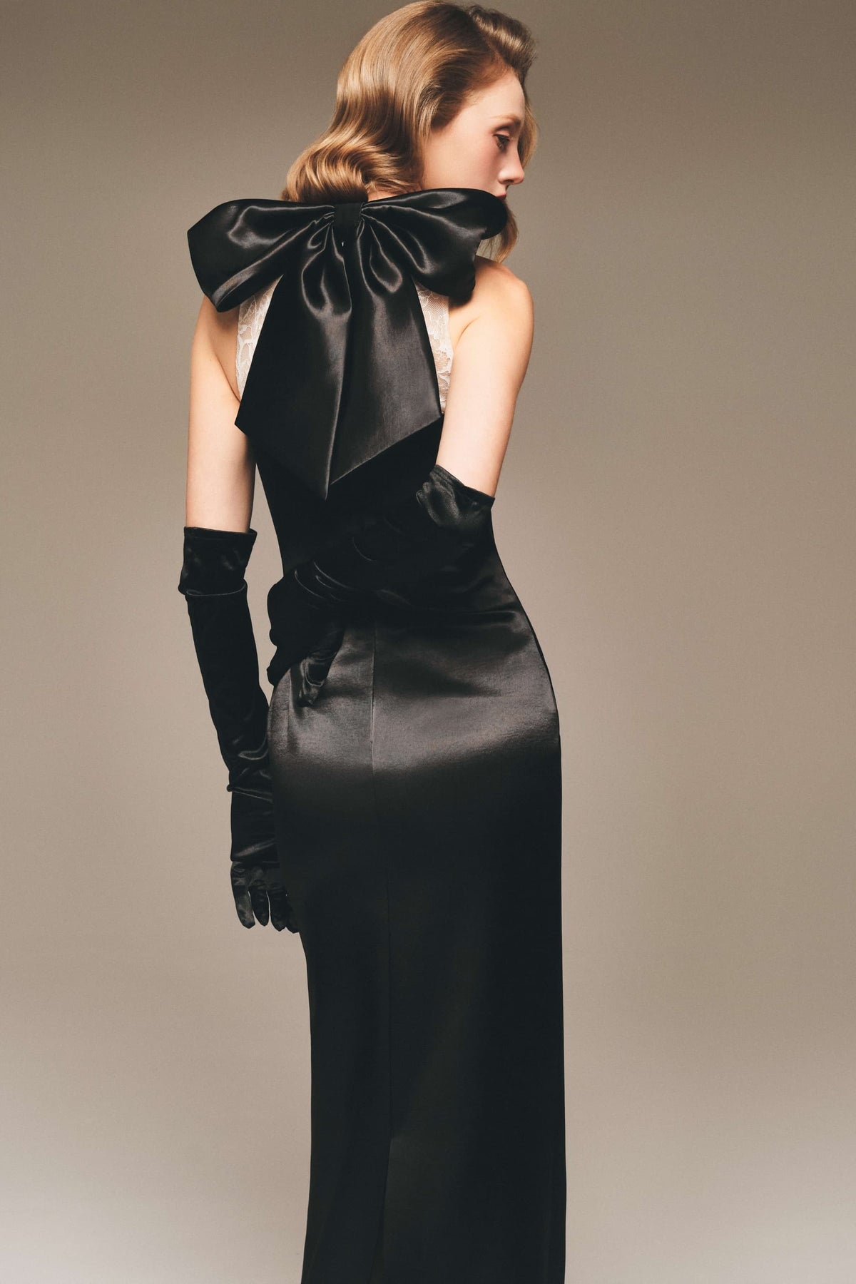 Floral Lace Panel Suzhou Silk Bow Gown