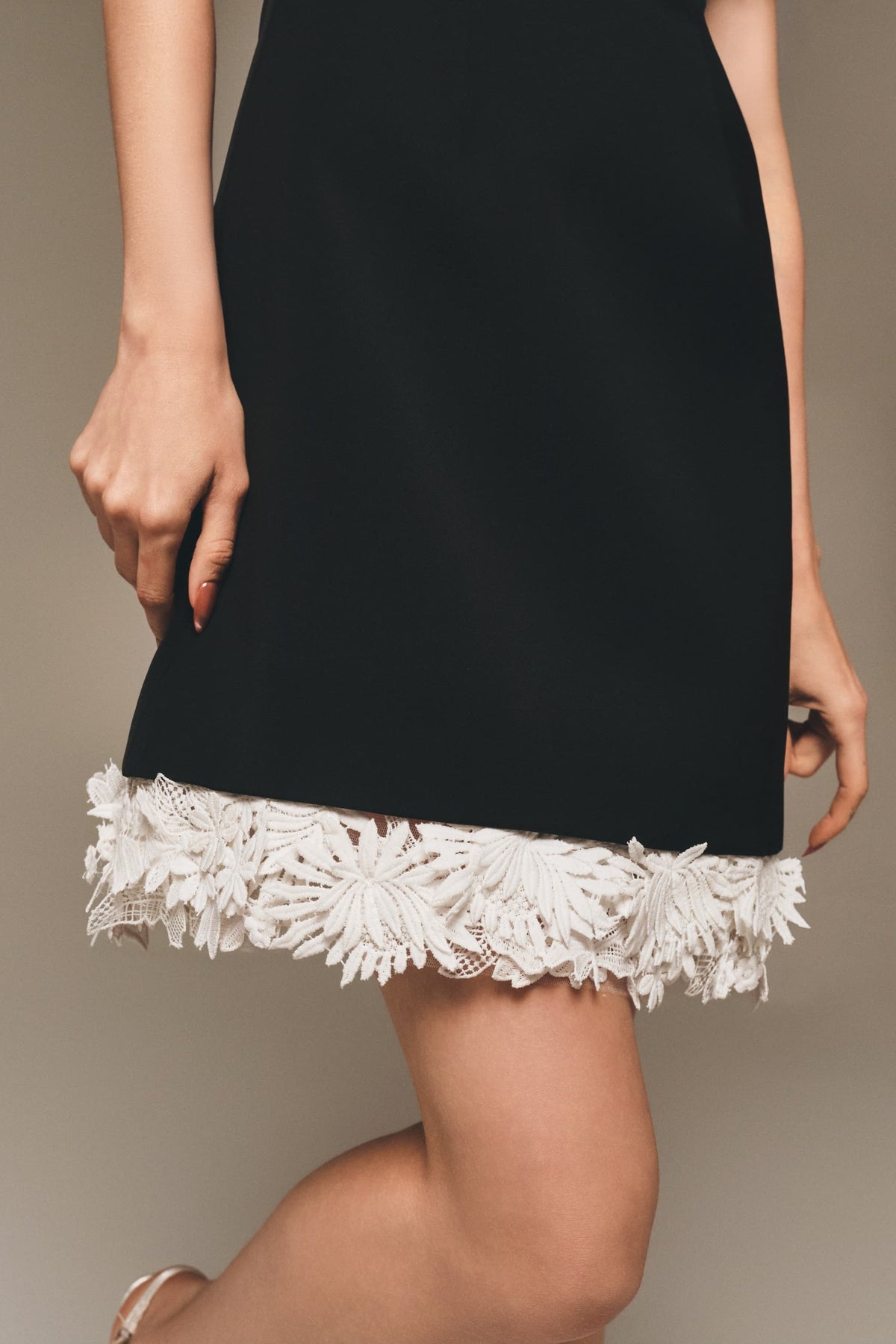 Lace Trim Twill Mini Dress