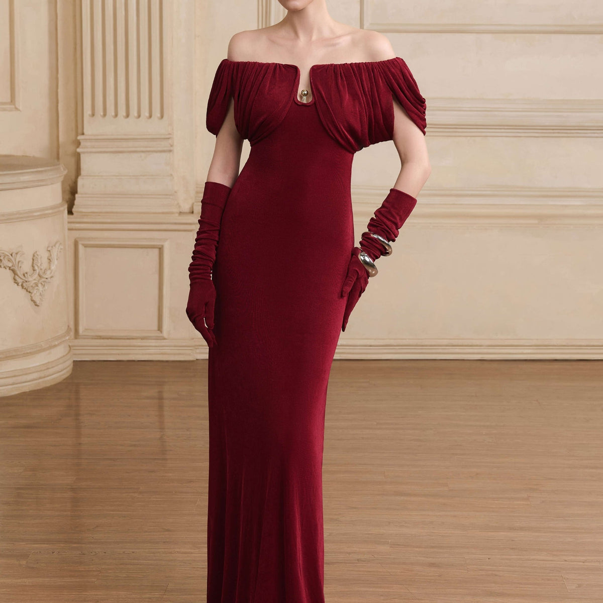 valentine formal dresses Draped Off Shoulder Maxi Gown cosplay gown