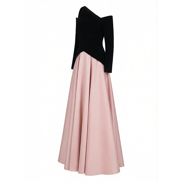 Belle Dress – Asymmetric Off-Shoulder Two-Tone Evening Gown