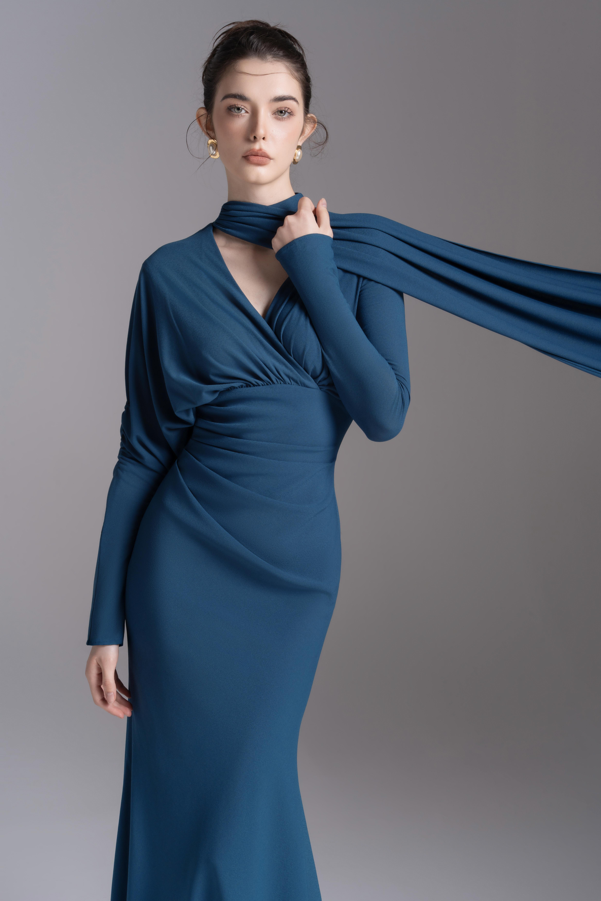 Whisper Trail Dress in Midnight Blue