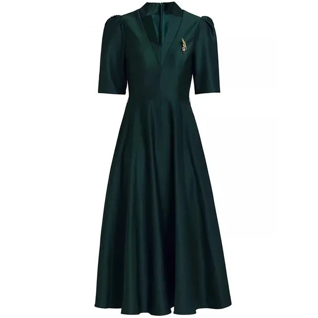 DRESS STYLE - SY597-Midi Dress-onlinemarkat-Dark Green-S - US 4-onlinemarkat