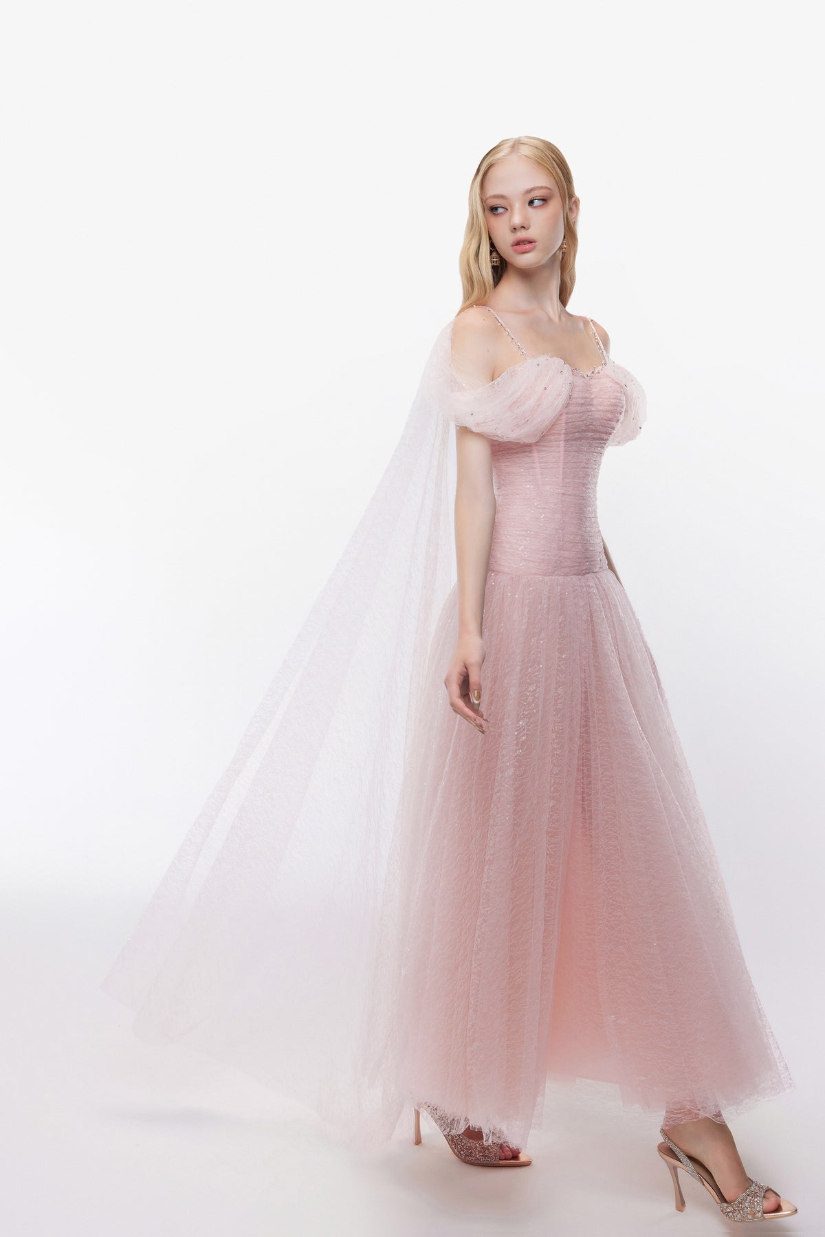 BLOSSOM DRESS by Joséphine in pink — Three-quarter full-length view