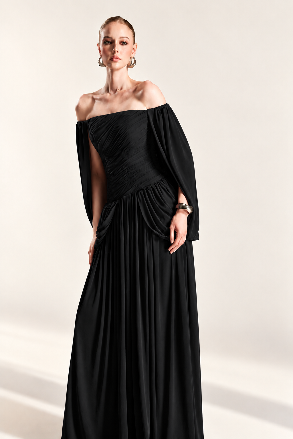Cape-Sleeve Gown