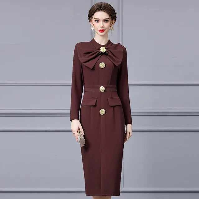 DRESS STYLE - SY515-Midi Dress-onlinemarkat-Brown-XS - US 2-onlinemarkat