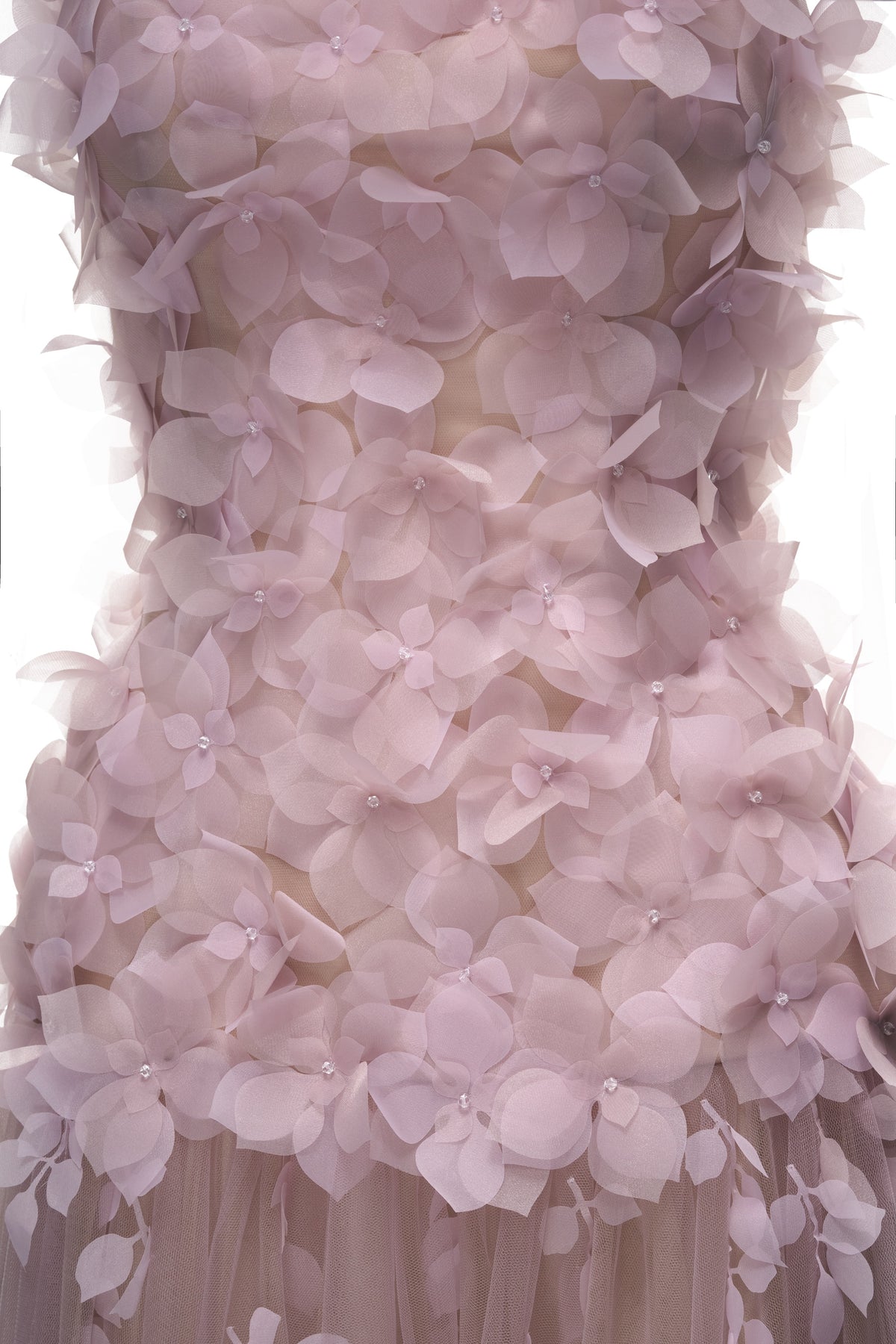 Joséphine DULCIE dress in LightPurple, floral appliqué and layered sheer skirt