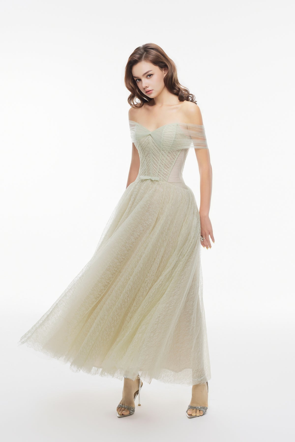 LEALIA DRESS by Joséphine in Mint, flowing skirt view