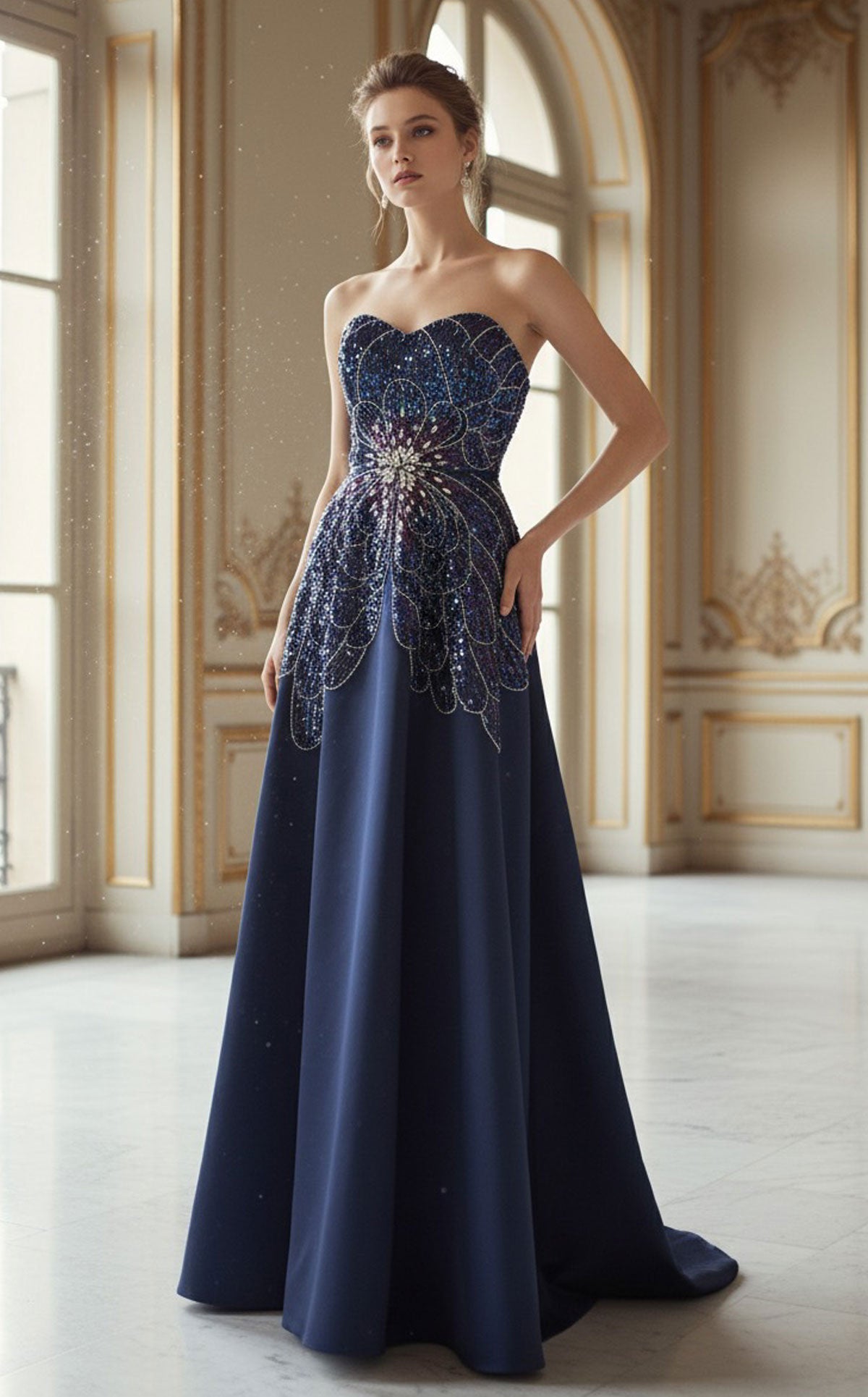 MNM Couture B1167 in Navy Blue – full-length view