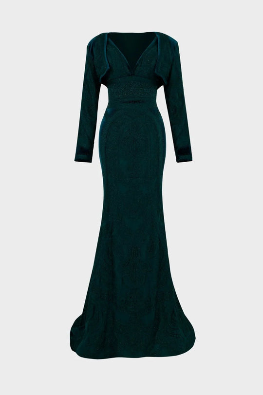 Deep V-neck Trumpet Dress with Jacket 2517