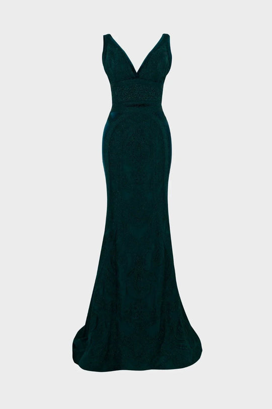 Deep V-neck Trumpet Dress with Jacket 2517