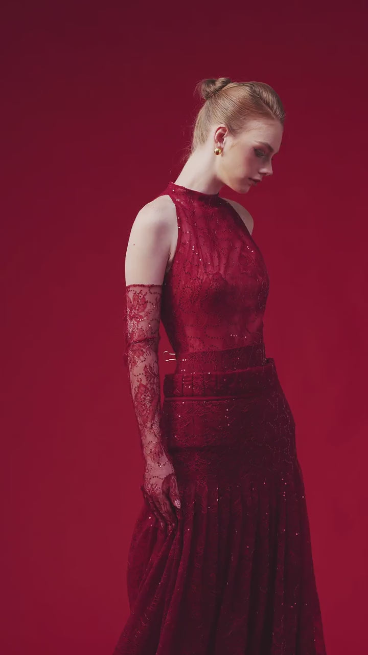 Margee Ellen Lace dress sequin and lace closeup, logo-free five-second cut