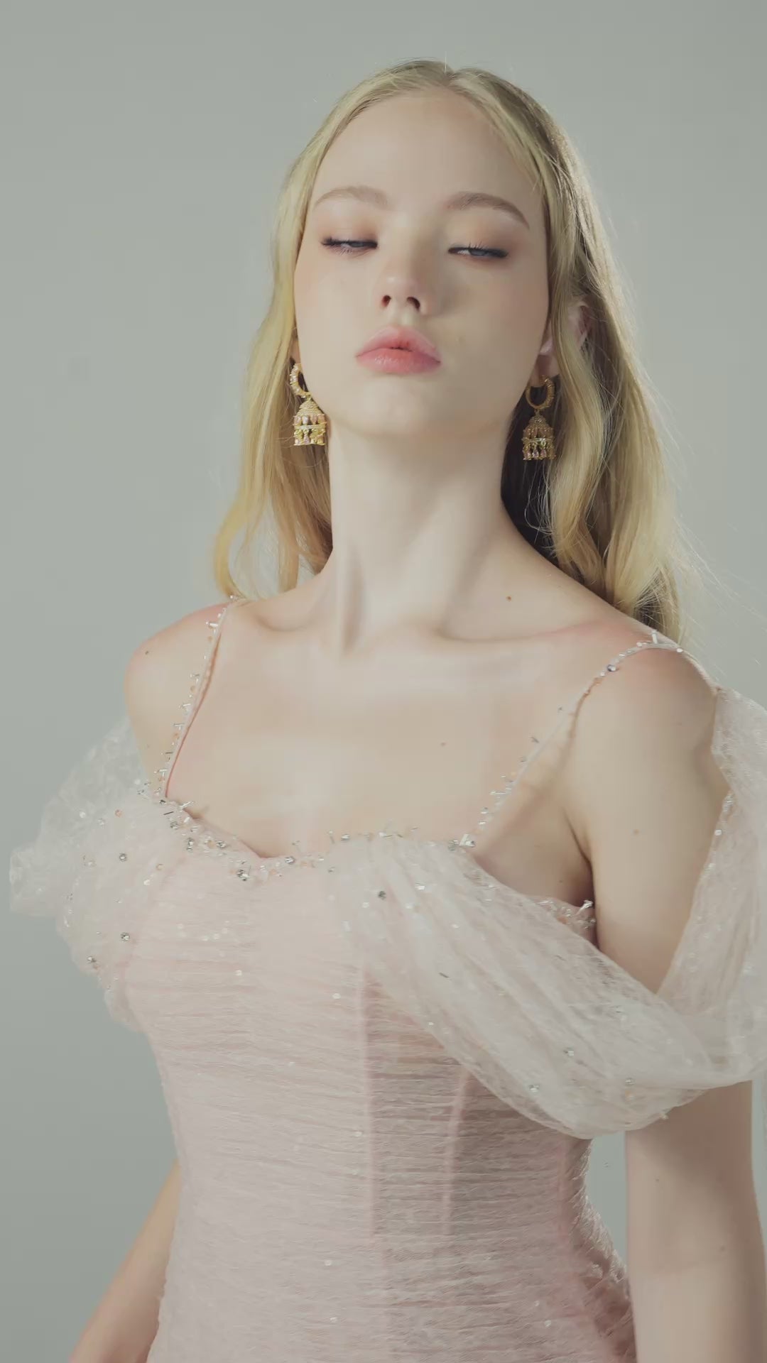 BLOSSOM DRESS by Joséphine in pink, movement and draped shoulder details