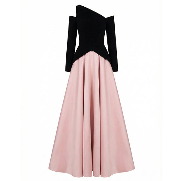 Belle Dress – Asymmetric Off-Shoulder Two-Tone Evening Gown