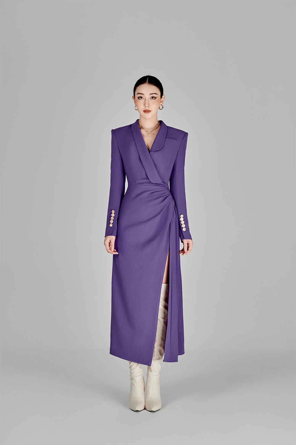 fitted lace wedding dress Purple Ankle Length Asymmetrical Neckline Dress – Belma Tvico main image 1